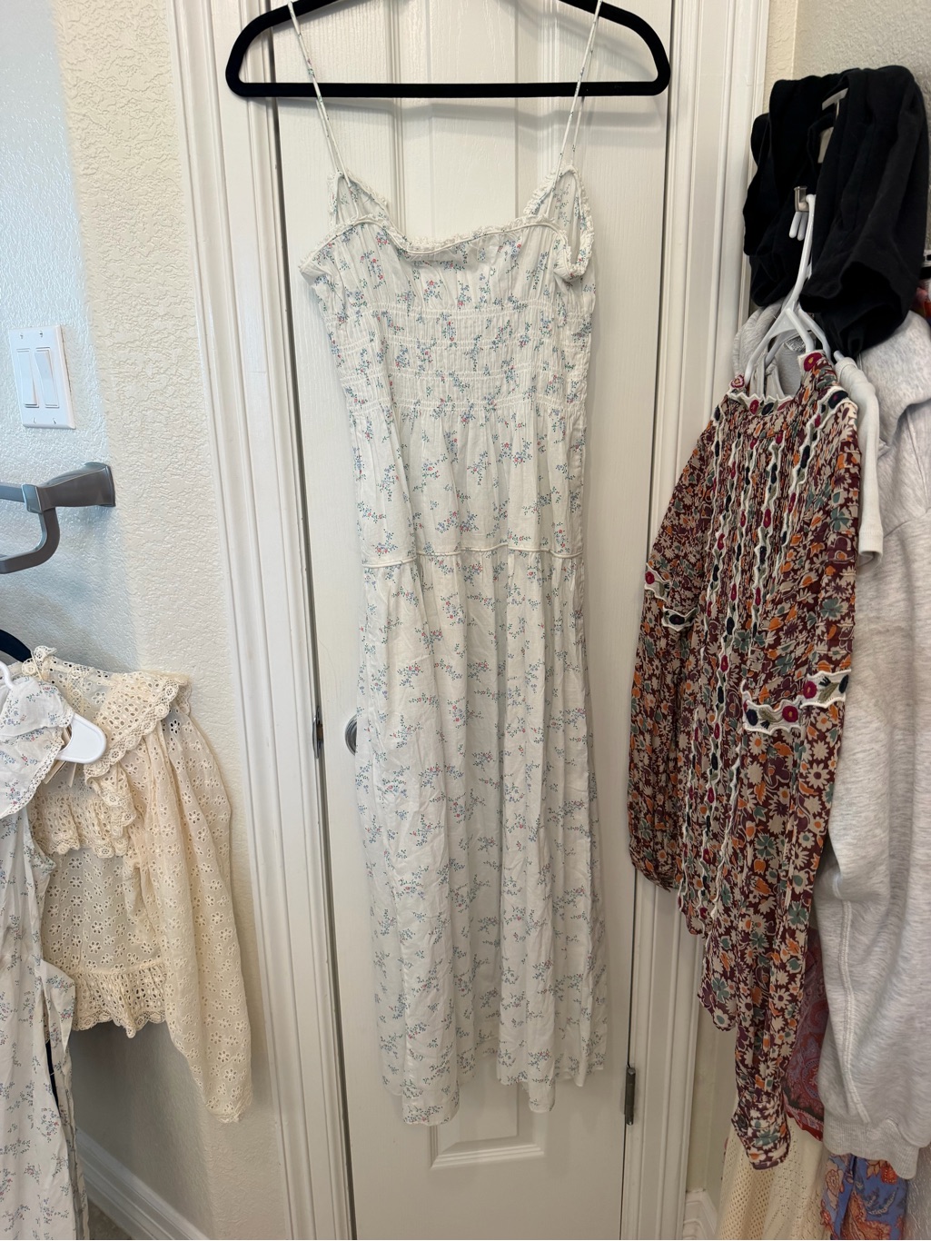 Doen White Maxi Dress With Blue Floral Print